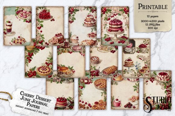 Download Cherry Dessert Junk Journal Papers - Junk journal Collection
