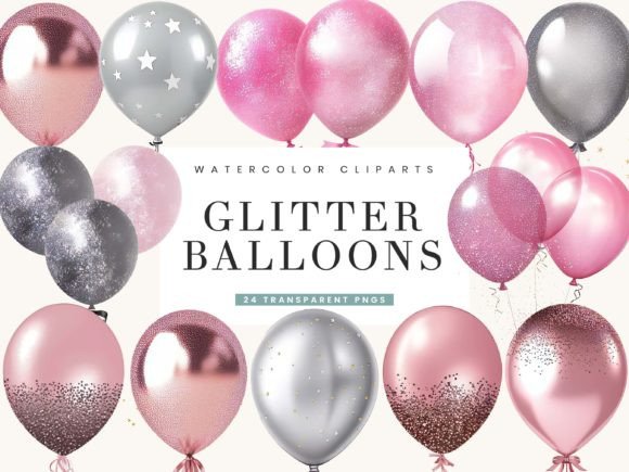 Download Pink Glitter Balloons Clipart Bundle - Glitter balloons Collection